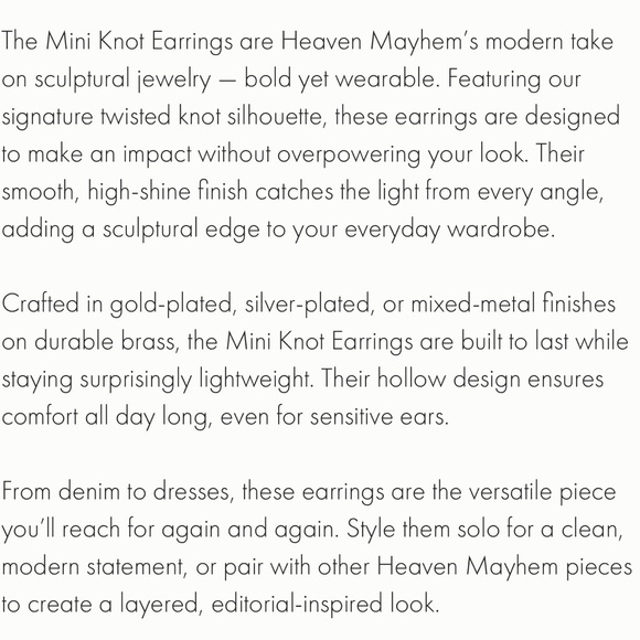 Heaven Mayhem Gold Mini Knot Earrings - Picture 3 of 7